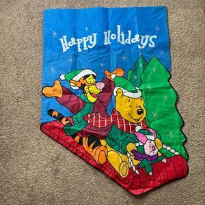 Disney Happy Holiday Pooh Tigger Piglet Sledding Flag Vintage 2 Sides 41”x28”